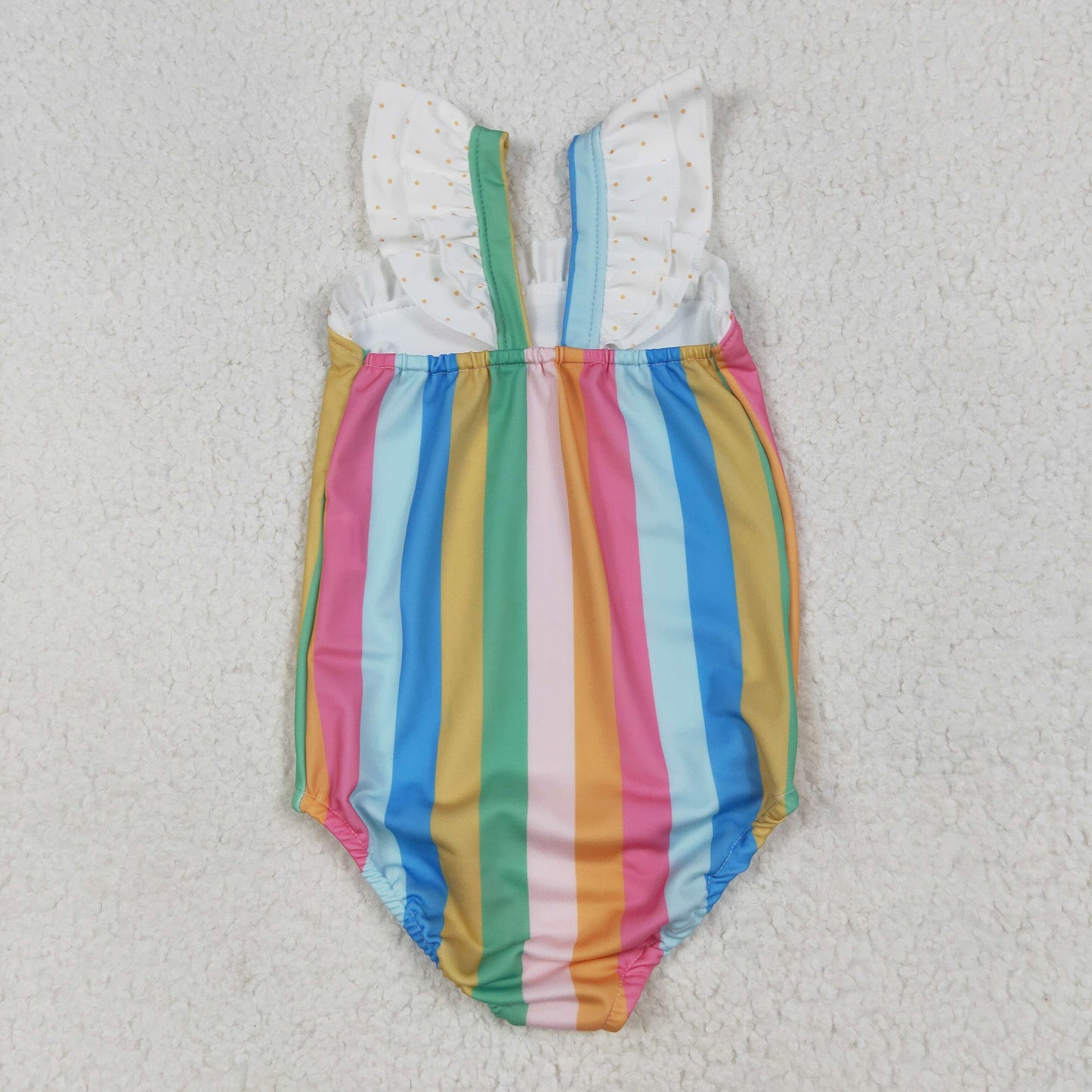 S0550 Colored Stripe Ruffle Flying Sleeve Romper Girls Boutique Swimming Wear  202506 RTS