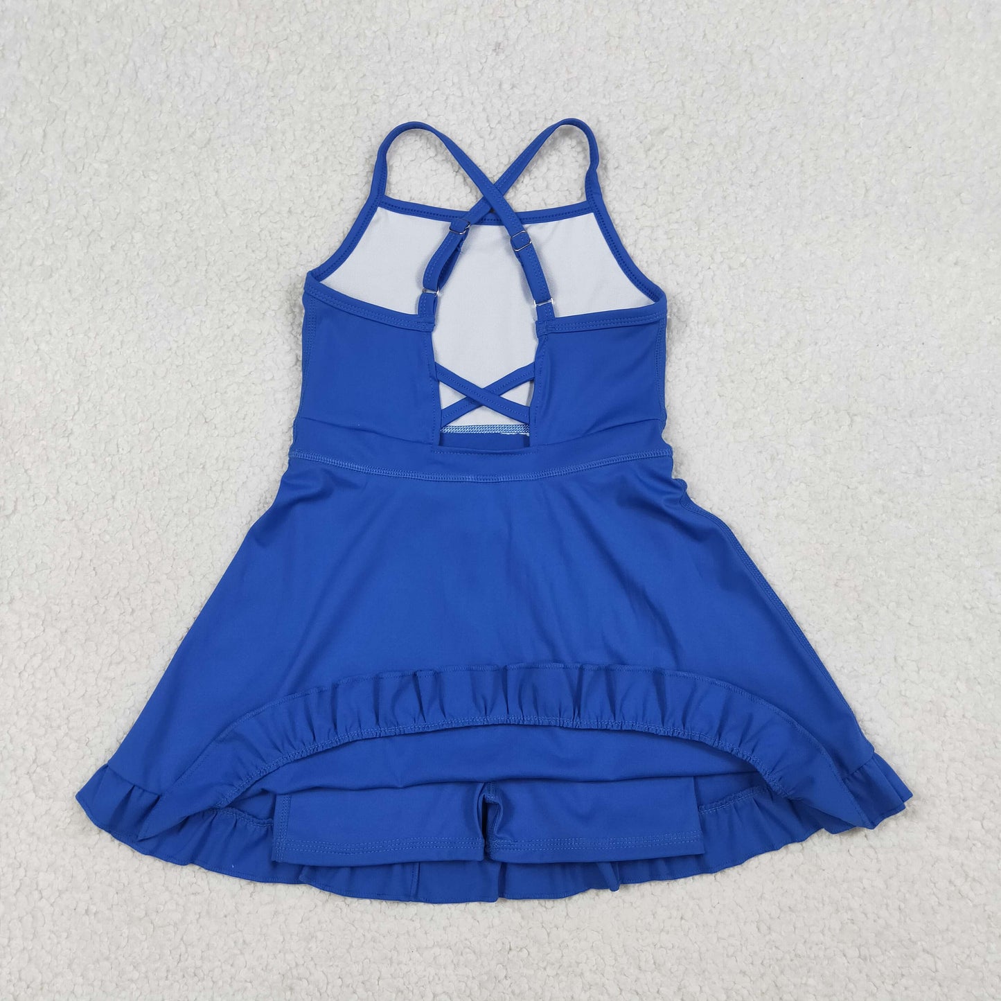 NEW S0551 Solid Blue Ruffle Halter Yoga Dresses for Girls 202603 RTS