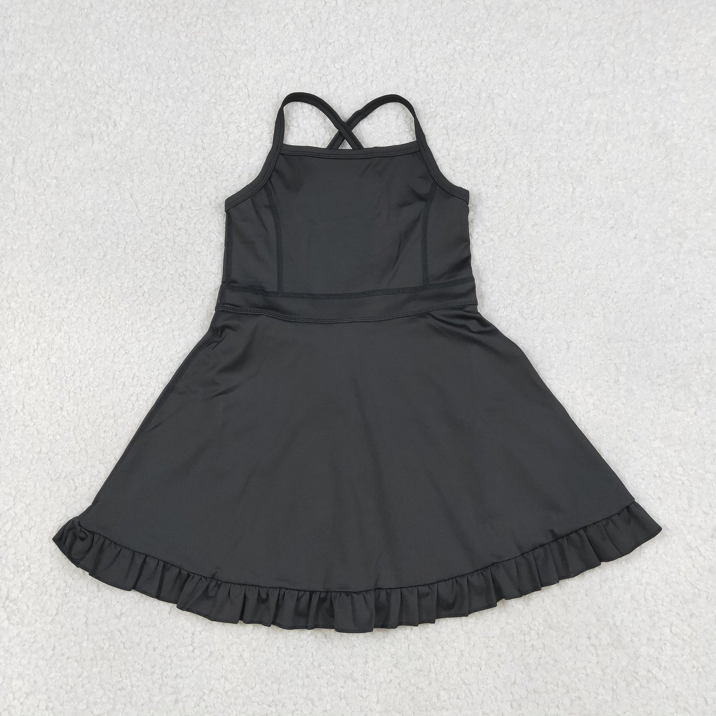 NEW S0552 Solid Black Ruffle Halter Dresses for Girls 202604 RTS