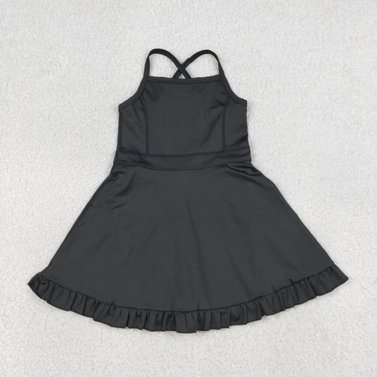 NEW S0552 Solid Black Ruffle Halter Dresses for Girls 202604 RTS