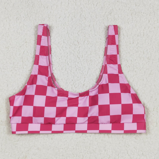 S0560  Women Rose Red Plaid Swimming Vest 202506 RTS