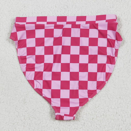 S0561 Women Rose Red Plaid Swimming Briefs 202506 RTS