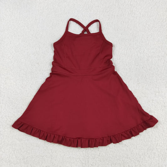 S0568 Girls Boutique Dark Red Halter Yoga Dress 202507 RTS