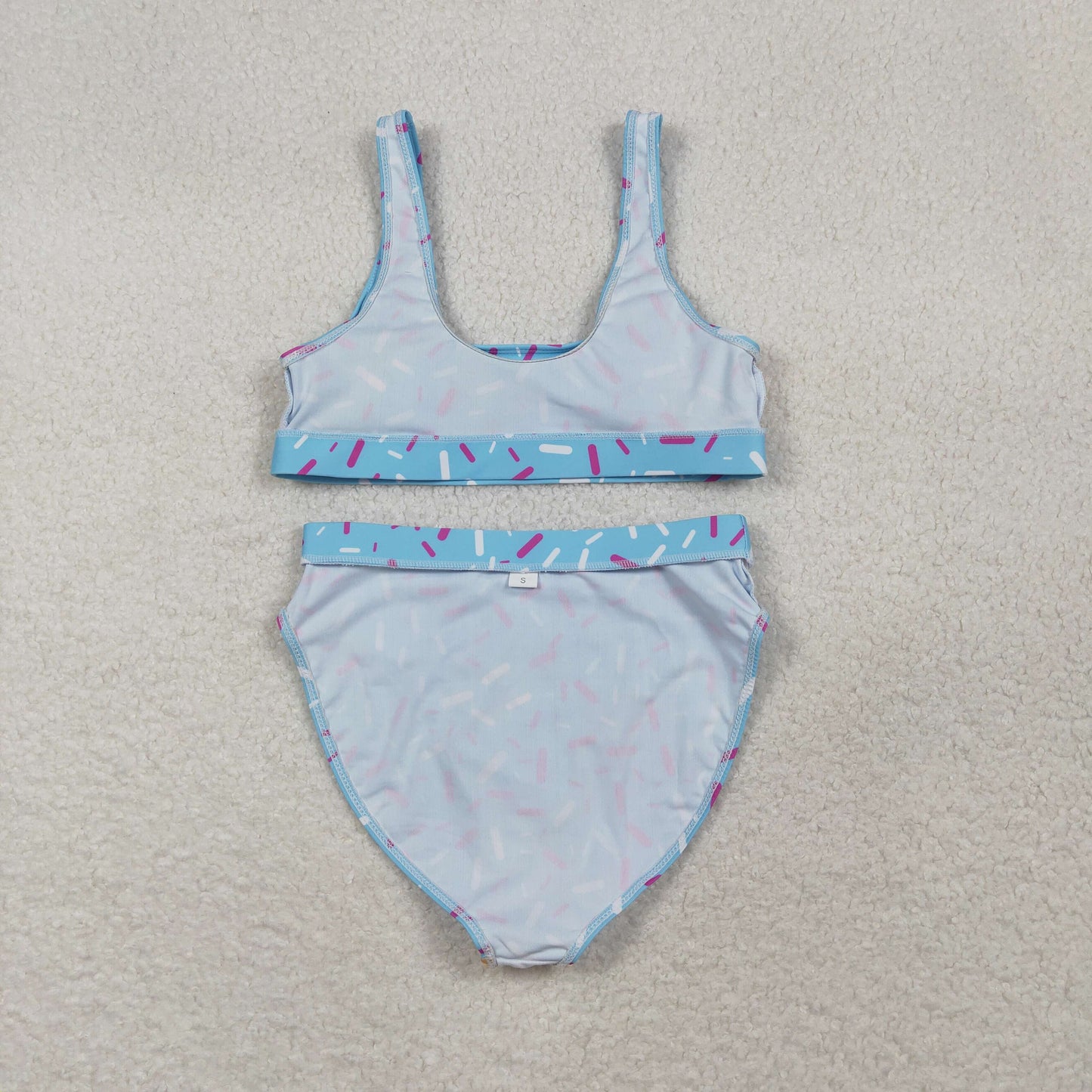 S0577 adult female waffle ice cream drip light blue swimwear vest and briefs sets 202603 RTS