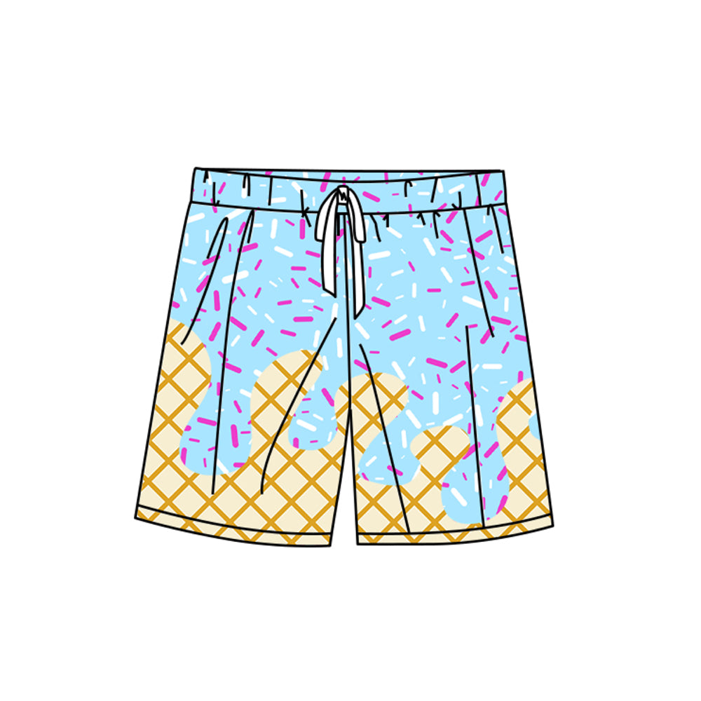S0578 Light Blue Waffle Ice Cream Drip Adult man Swimming trunks 202508