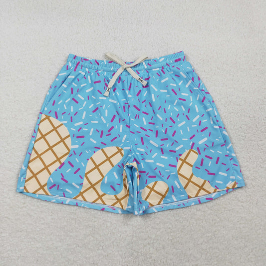 S0578 Light Blue Waffle Ice Cream Drip Adult Man Swimming Trunks 202603 RTS