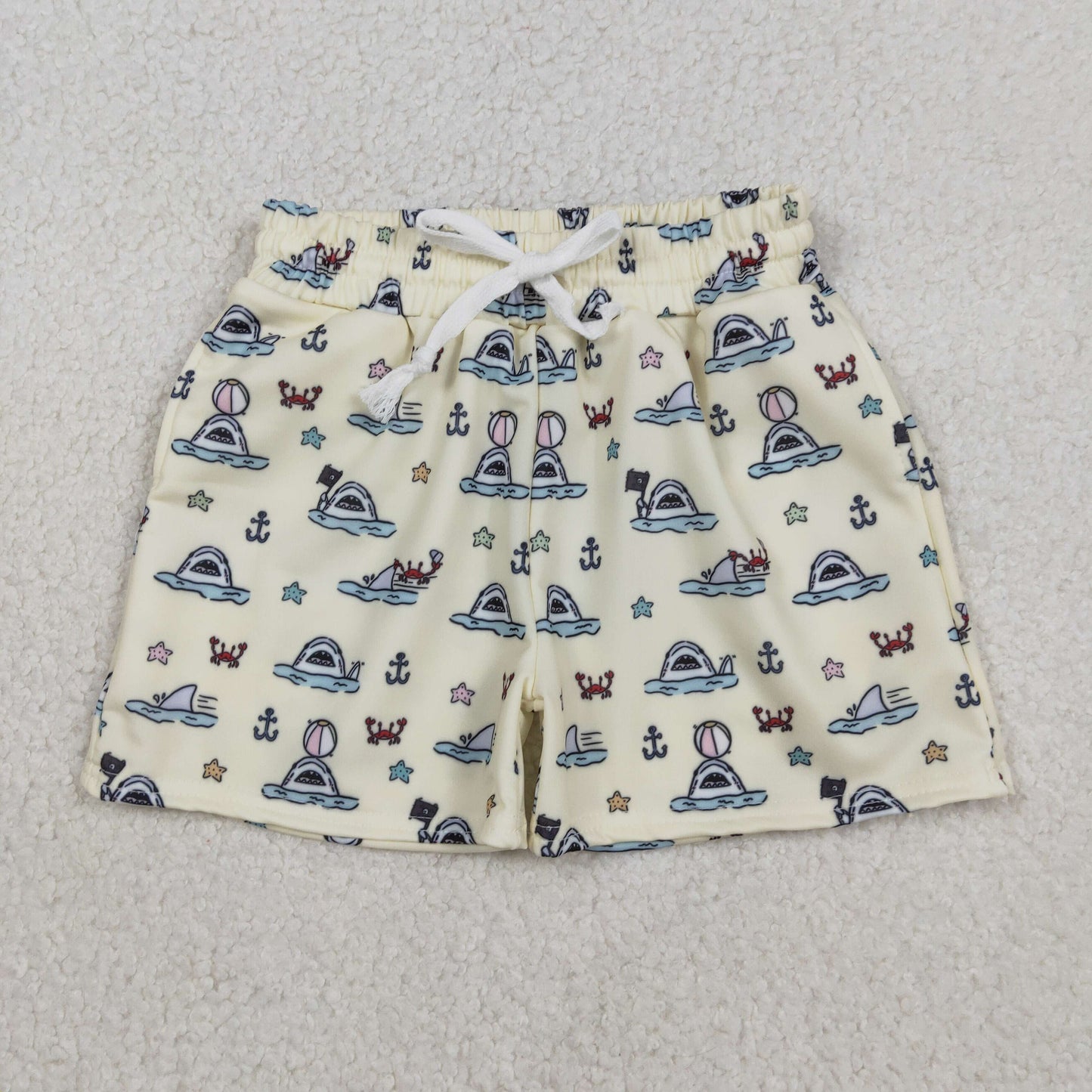 S0584 Crab Starfish Anchor Shark Yellow Shorts Boys Swimming Trunks 202511 RTS