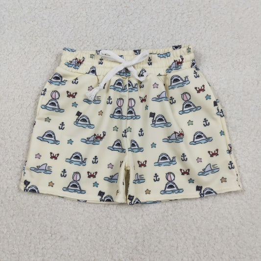 S0584 Crab Starfish Anchor Shark Yellow Shorts Boys Swimming Trunks 202511 RTS