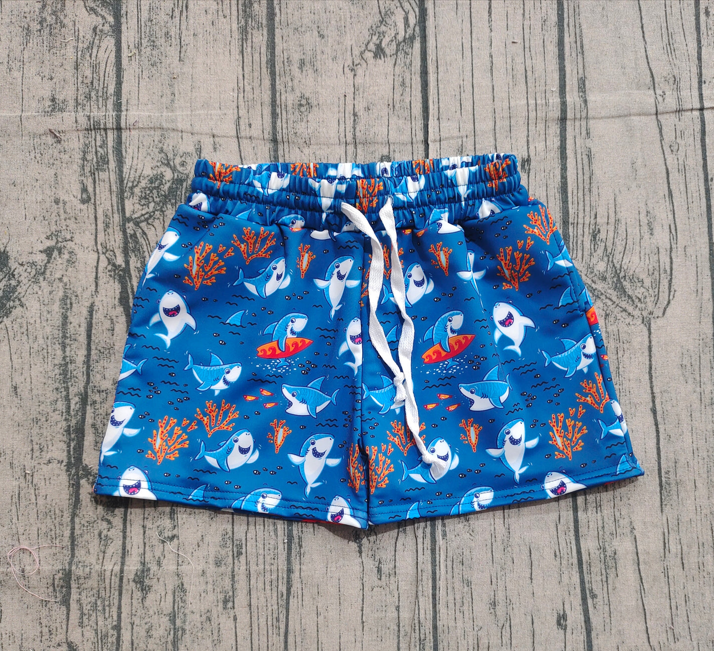 NO MOQ Preorder S0585 Shark Coral Blue Shorts Boys Swimming Trunks 202511