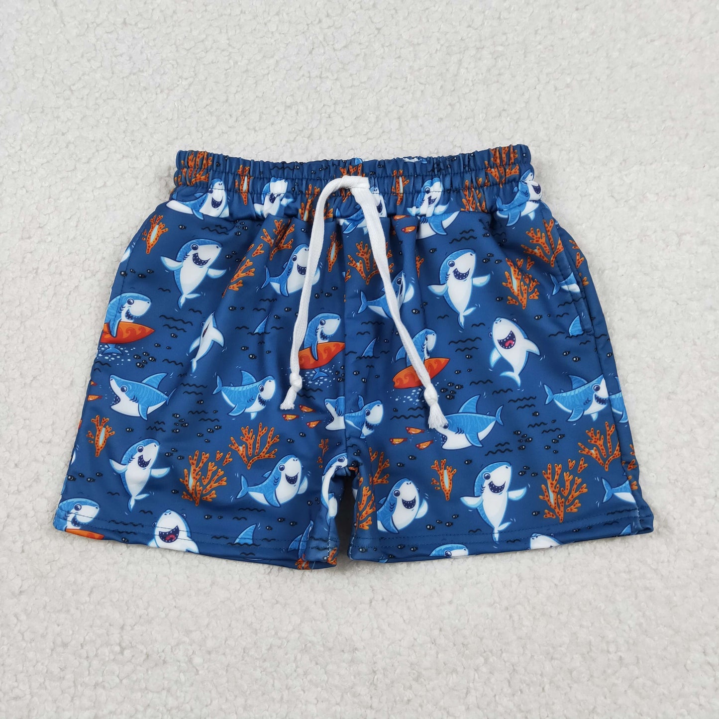S0585 Shark Coral Blue Shorts Boys Swimming Trunks 202512 RTS