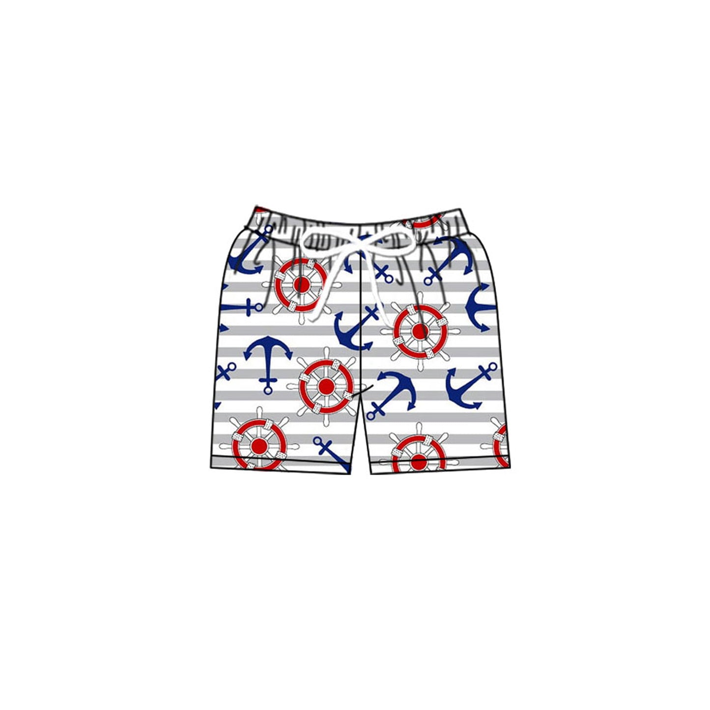 MOQ 5 Preorder S0589 Anchor Rudder Gray Striped Shorts Boys Swimming Trunks 202510