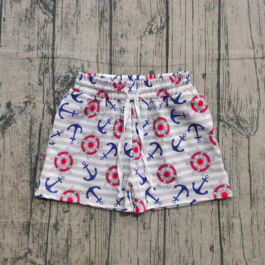 NO MOQ Preorder S0589 Anchor Rudder Gray Striped Shorts Boys Swimming Trunks 202511