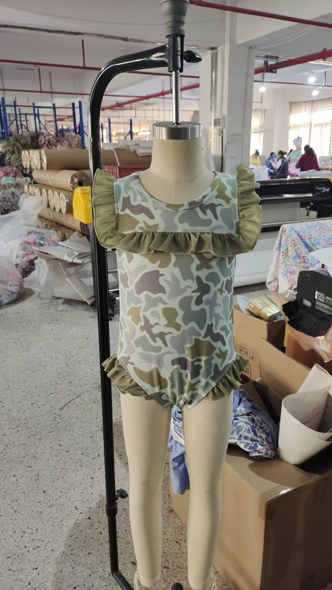 NO MOQ Preorder S0596 Camouflage Army Green Ruffle Sleeveless Girls Swimming Romper 202511
