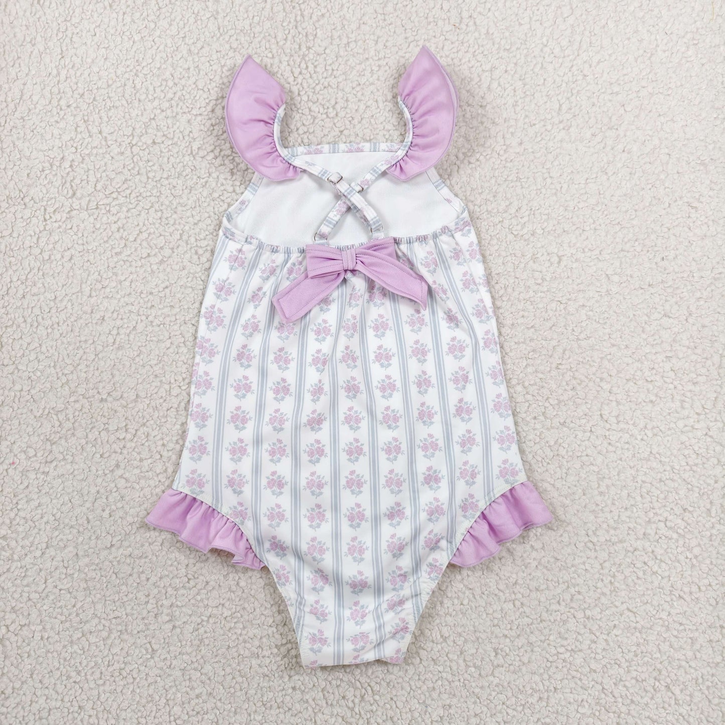 S0643 Floral Purple Ruffle Sleeveless Bubble Romper Girls Swim Swimsuits 202606 RTS