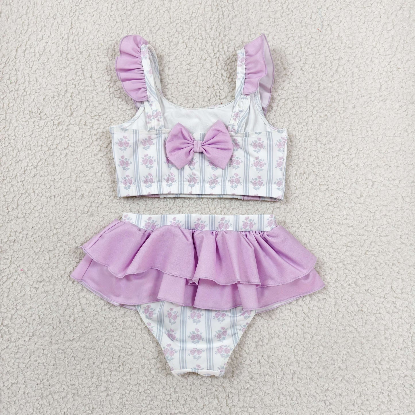 S0644 Floral Purple Ruffle Sleeveless Bubble Bummies Girls Swim Sets Swimsuits 202606 RTS
