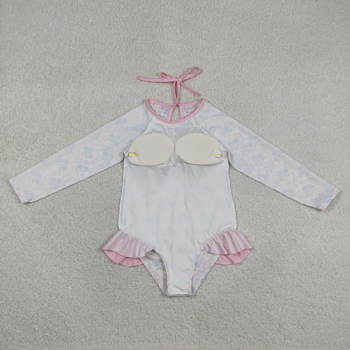 S0655 Flower Bows Long Sleeve Bubble Romper Girls Swim Swimsuits 202605 RTS