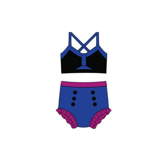 MOQ 5 PCS Preorder S0668 Blue Purple Halter Top with Bubble Bummies Girls Swim Sets Swimsuits 202512