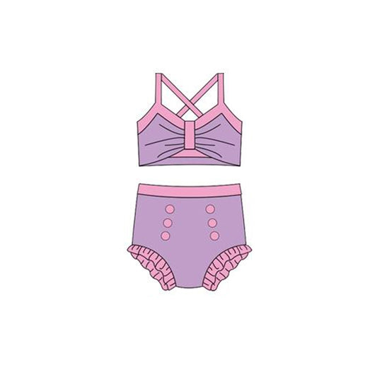 MOQ 5 PCS Preorder S0670 Pink Purple Halter Top with Bubble Bummies Girls Swim Sets Swimsuits 202512
