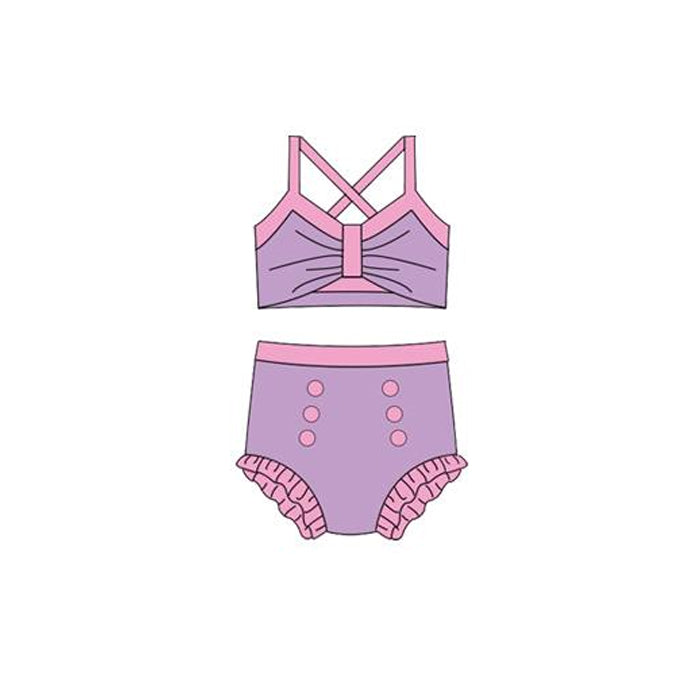MOQ 5 PCS Preorder S0670 Pink Purple Halter Top with Bubble Bummies Girls Swim Sets Swimsuits 202512