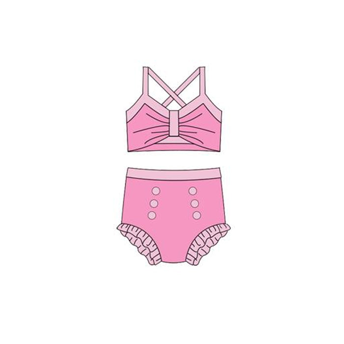 MOQ 5 PCS Preorder S0674 Pink Halter Top with Bubble Bummies Girls Swim Sets Swimsuits 202512