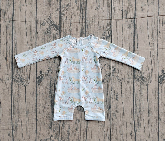 NO MOQ Preorder S0701 Puppy Light Blue Long Sleeve Boys Swim Romper Swimsuits 202601