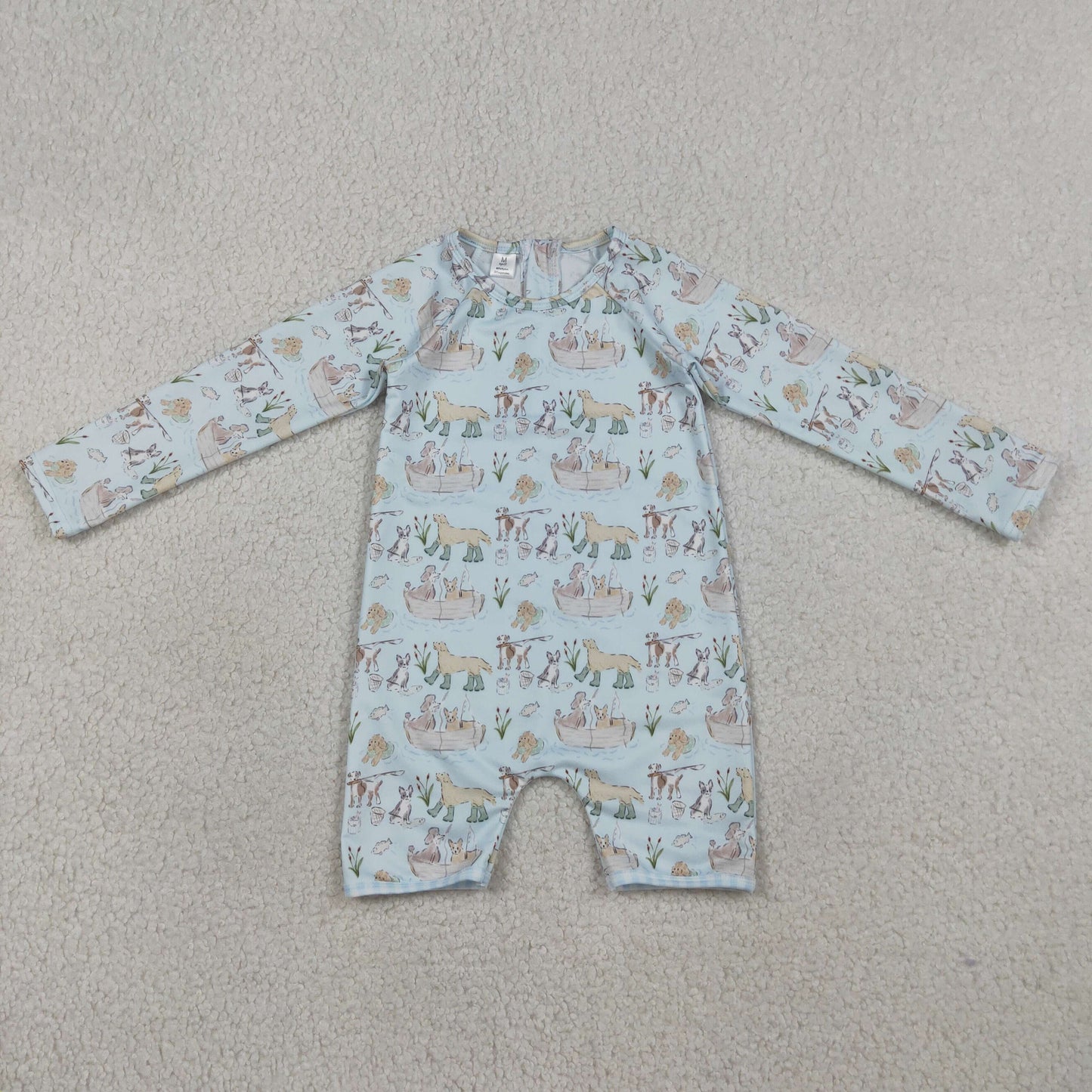 S0701 Puppy Light Blue Long Sleeve Boys Swim Romper Swimsuits 202603 RTS