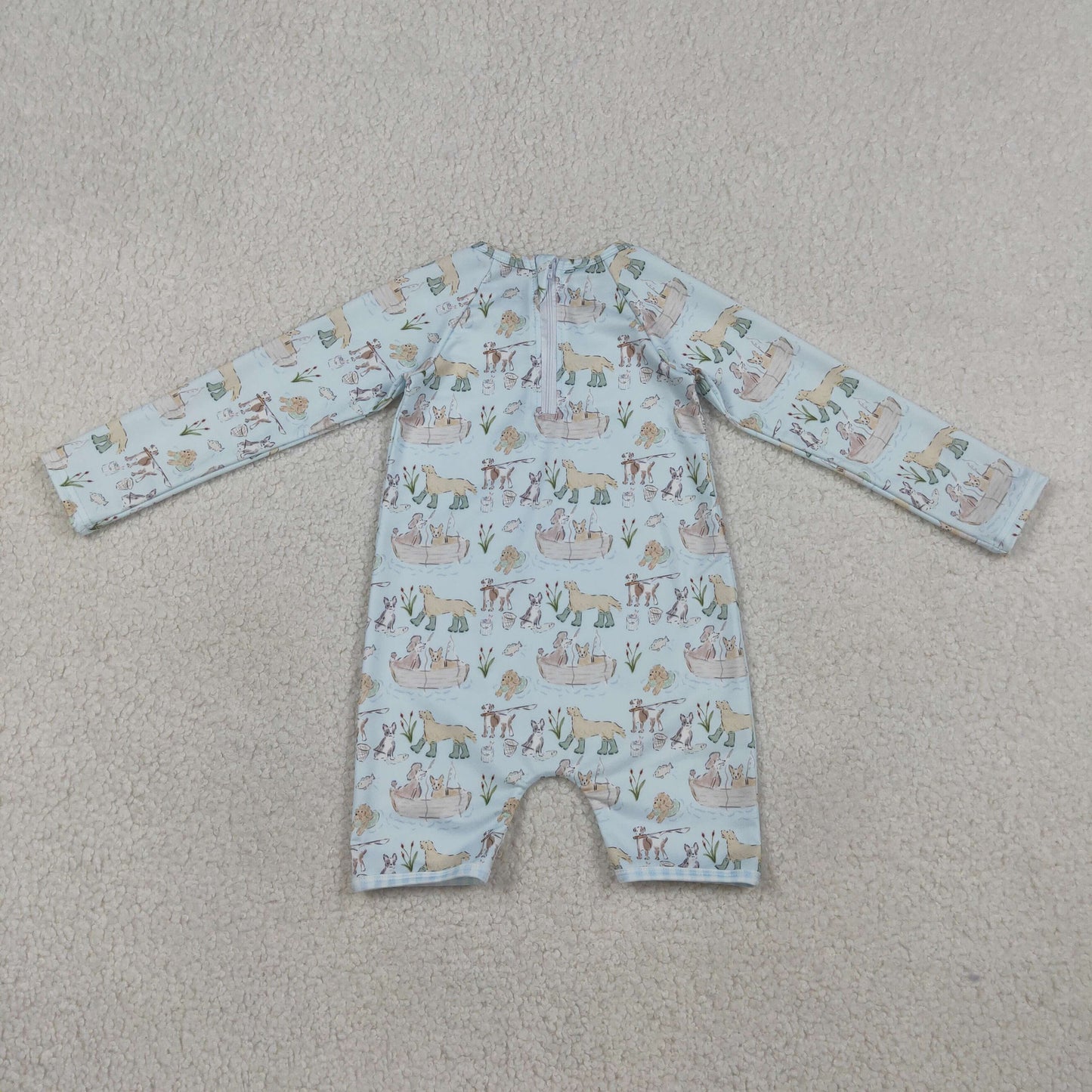 S0701 Puppy Light Blue Long Sleeve Boys Swim Romper Swimsuits 202603 RTS