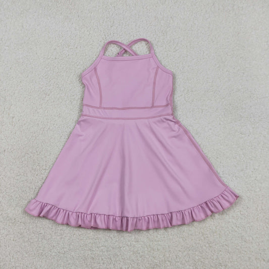 S0712 Solid Purple Pink Halter Yoga Dresses for Girls 202603 RTS