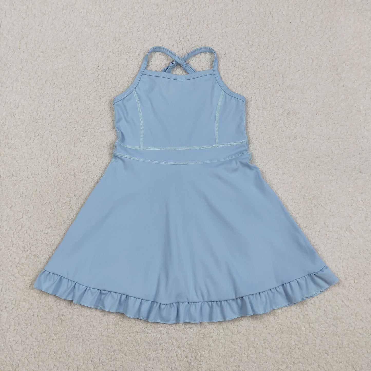 S0713 Sky Blue Halter Yoga Dresses for Girls 202603 RTS