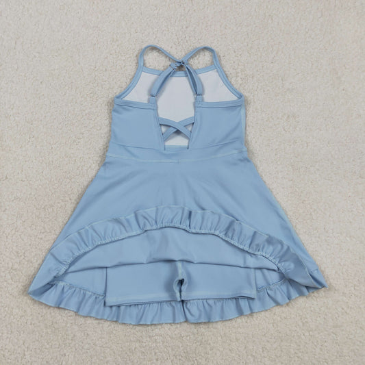 S0713 Sky Blue Halter Yoga Dresses for Girls 202603 RTS