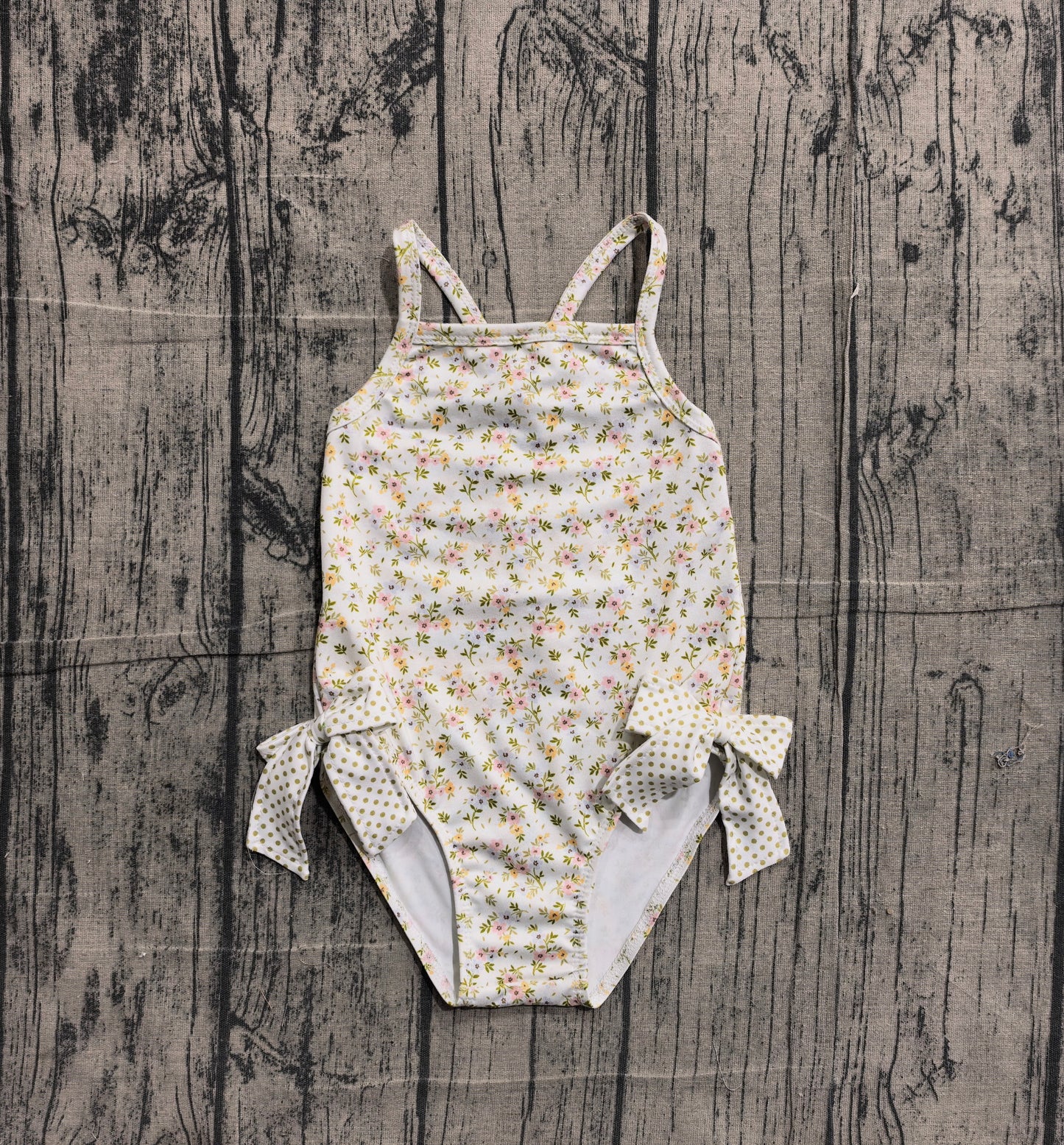 NO MOQ Preorder S0723 Floral Bows Beige Sleeveless Bubble Romper Girls Swimsuits 202602