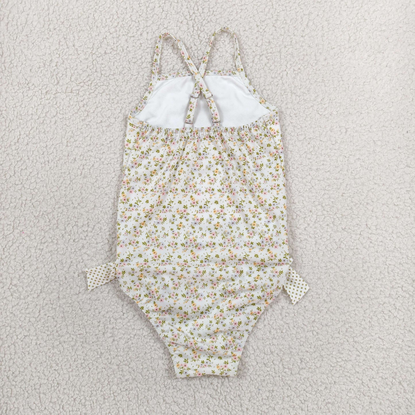 S0723 Floral Bows Beige Sleeveless Bubble Romper Girls Swimsuits 202606 RTS