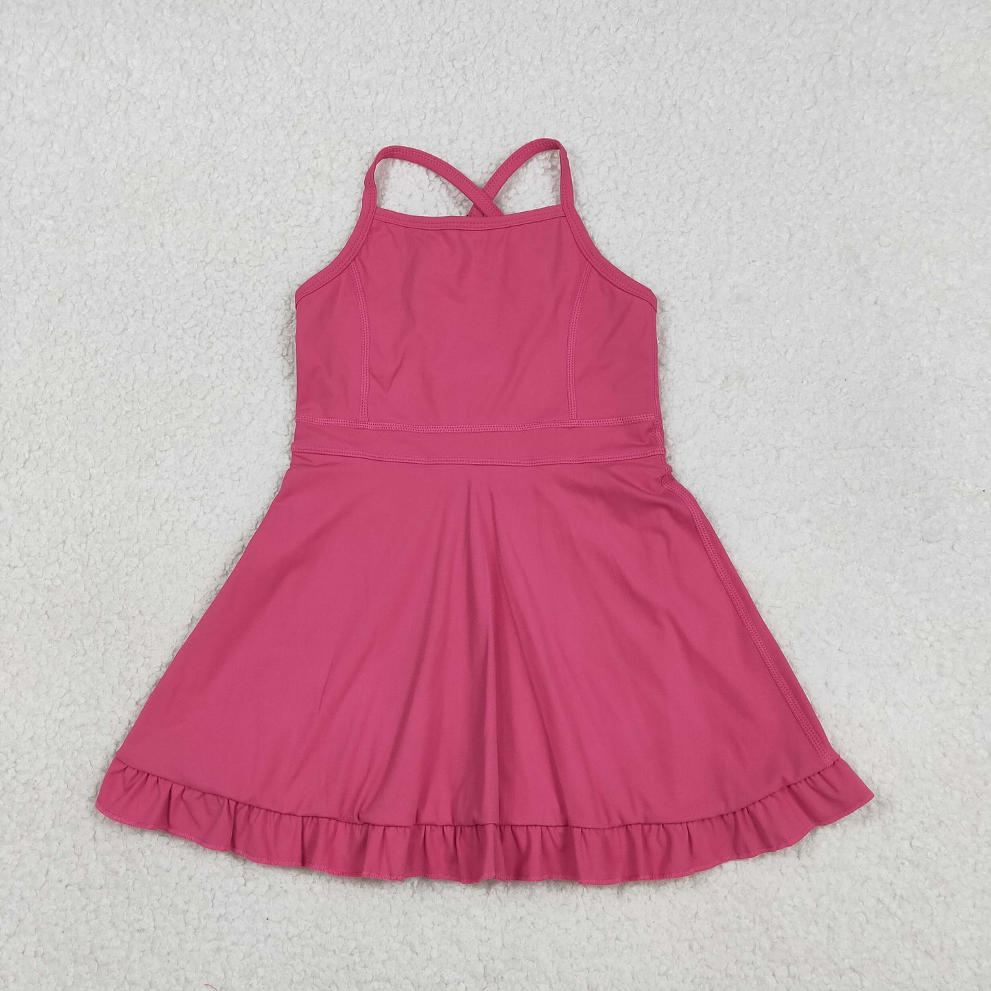 S0727 Solid Rose Red Halter Yoga Dresses for Girls 202603 RTS