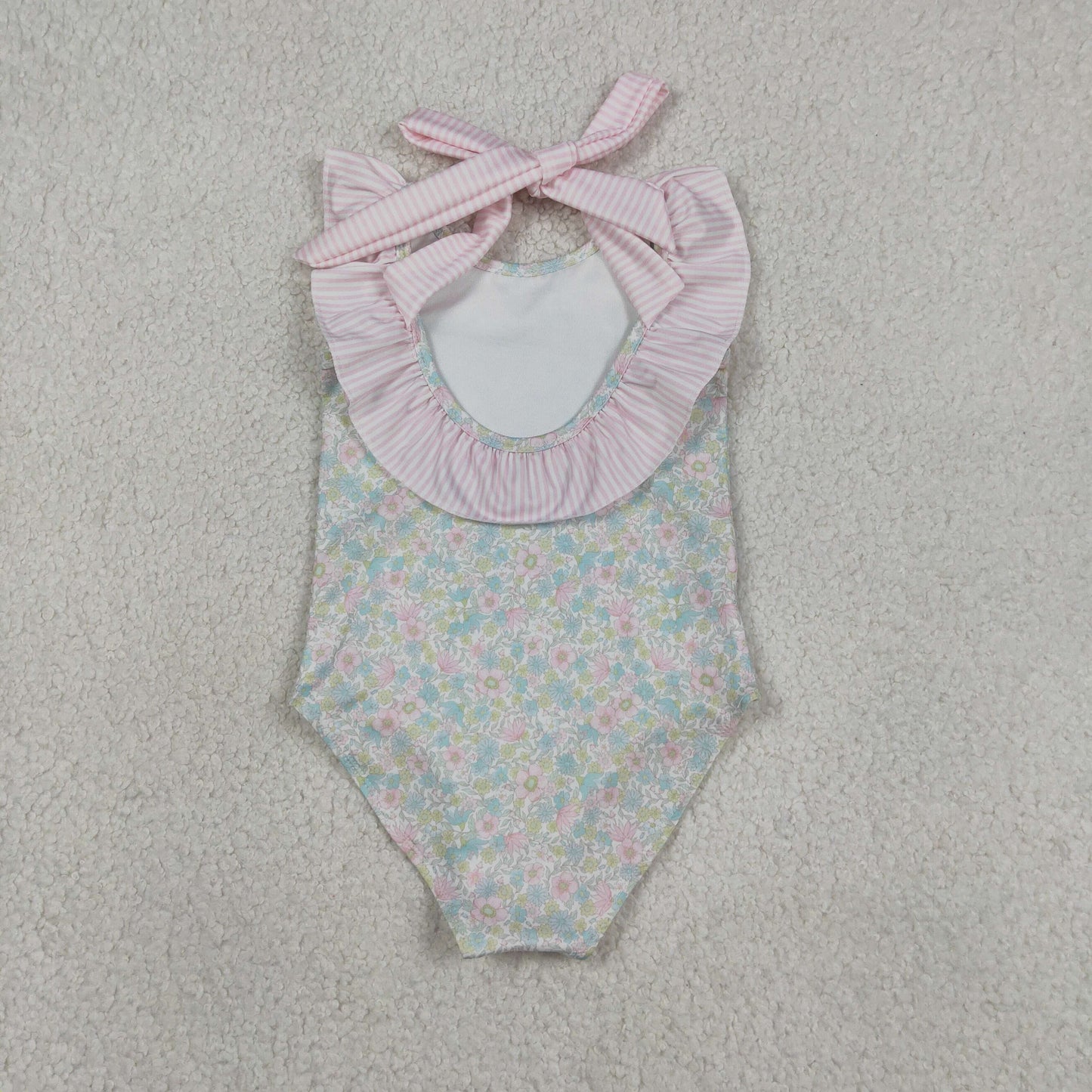 S0732 Floral Big Bow Ruffle Sleeveless Bubble Romper Girls Swimsuits 202604 RTS