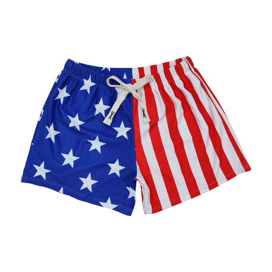 MOQ 5 PCS Preorder S0764 4th of July Star Stripe Red Blue Shorts Boys Swimming Trunks 202603