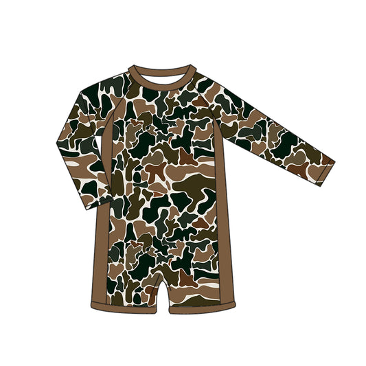 MOQ 5 PCS Preorder S0769 Brown Green Camouflage Zipper Long Sleeve Romper Boys Swimsuits 202603