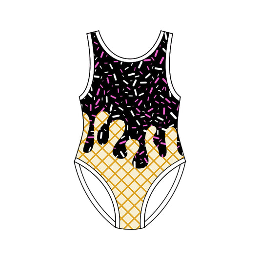 MOQ 5 PCS Preorder S0772 Waffle Ice Cream Black Sleeveless Bubble Romper Girls Swimsuits 202604
