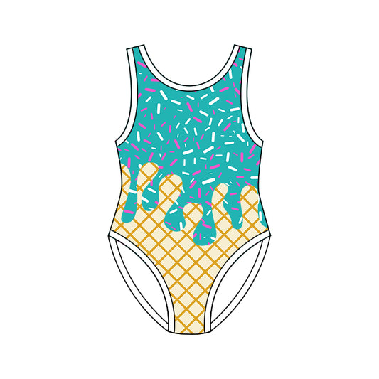 MOQ 5 PCS Preorder S0773 Waffle Ice Cream Blue Green Sleeveless Bubble Romper Girls Swimsuits 202604