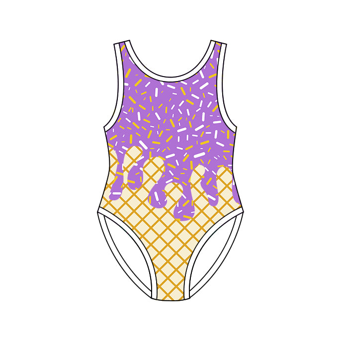 MOQ 5 PCS Preorder S0774 Waffle Ice Cream Purple Sleeveless Bubble Romper Girls Swimsuits 202604