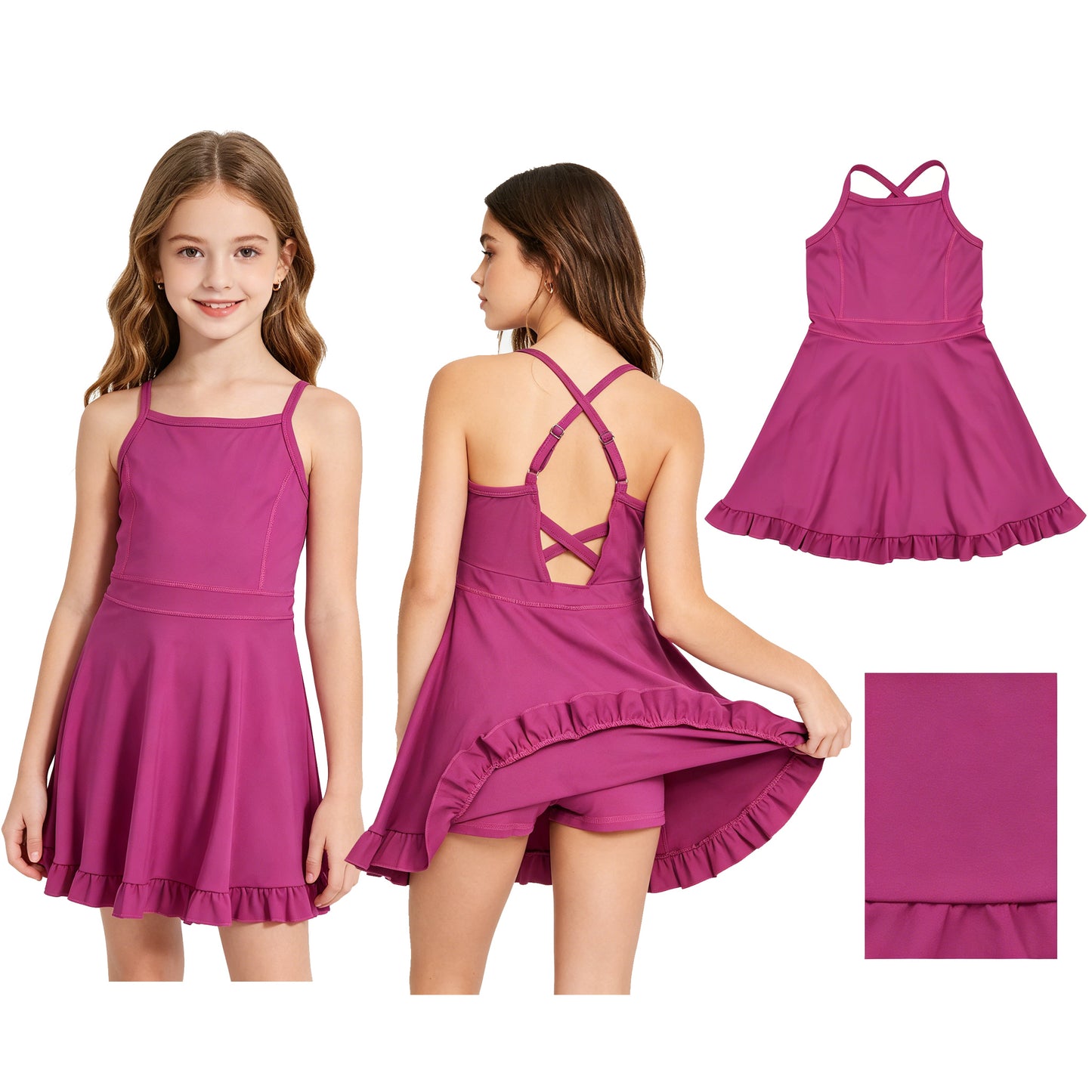 S0778原sku-SS0441 Solid Purple Ruffle Halter Yoga Dresses for Girls 202605 RTS