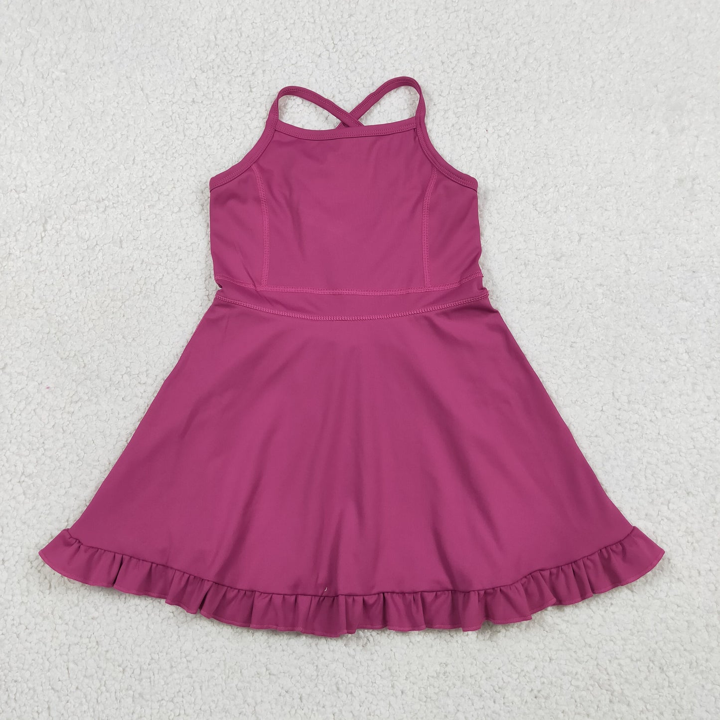 S0778原sku-SS0441 Solid Purple Ruffle Halter Yoga Dresses for Girls 202605 RTS
