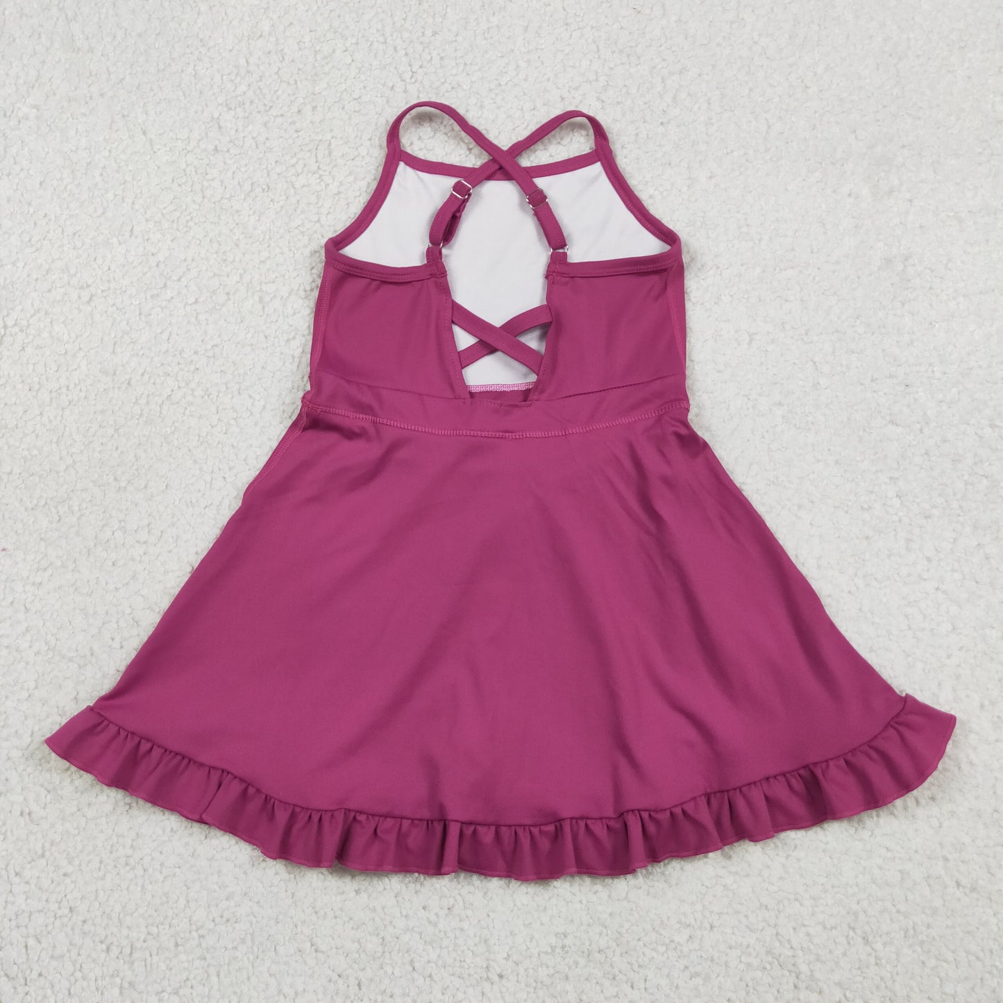 S0778原sku-SS0441 Solid Purple Ruffle Halter Yoga Dresses for Girls 202605 RTS