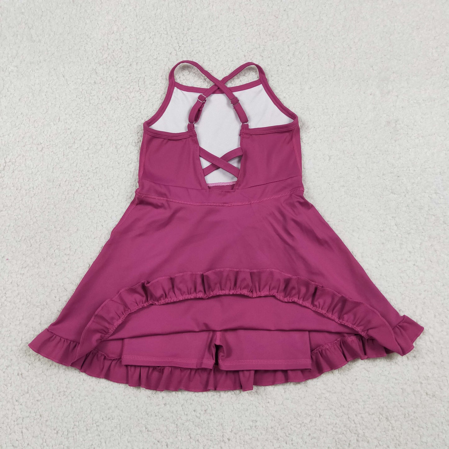 S0778原sku-SS0441 Solid Purple Ruffle Halter Yoga Dresses for Girls 202605 RTS