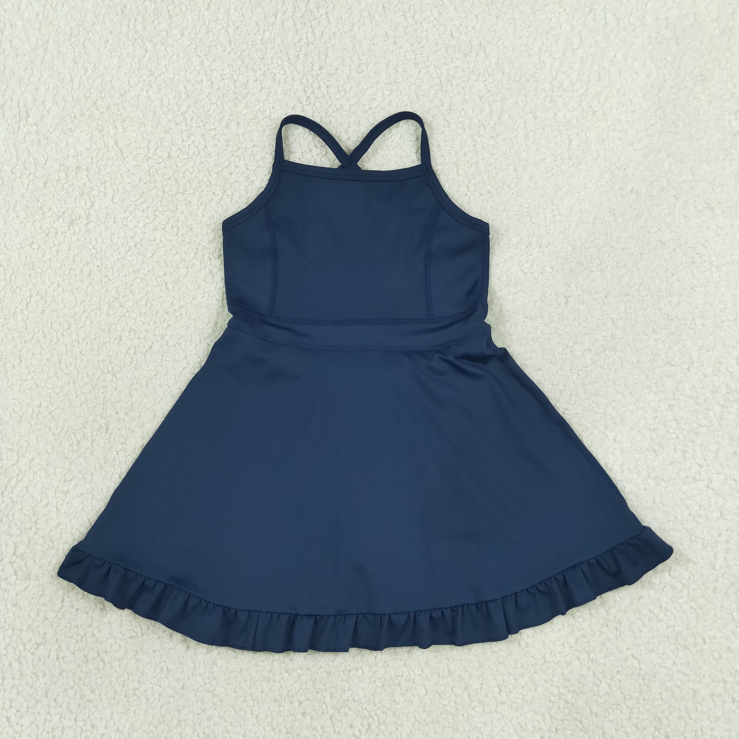 S0779 Solid Navy Ruffle Halter Yoga Dresses for Girls 202607 RTS