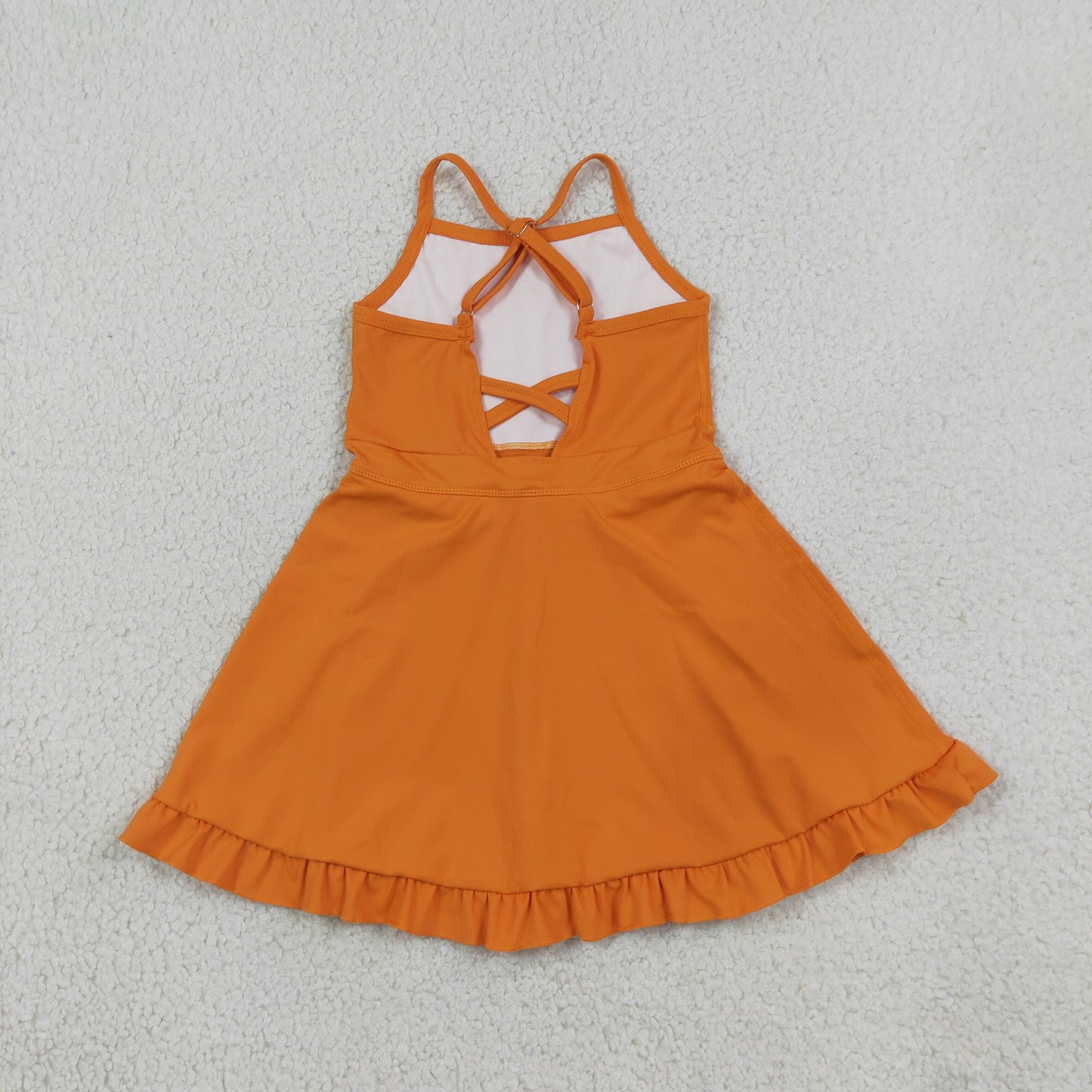 S0780 Solid Orange Ruffle Halter Yoga Dresses for Girls 202608 RTS