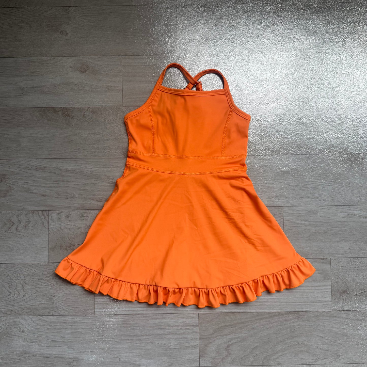 NO MOQ Preorder S0780 Solid Orange Ruffle Halter Yoga Dresses for Girls 202607