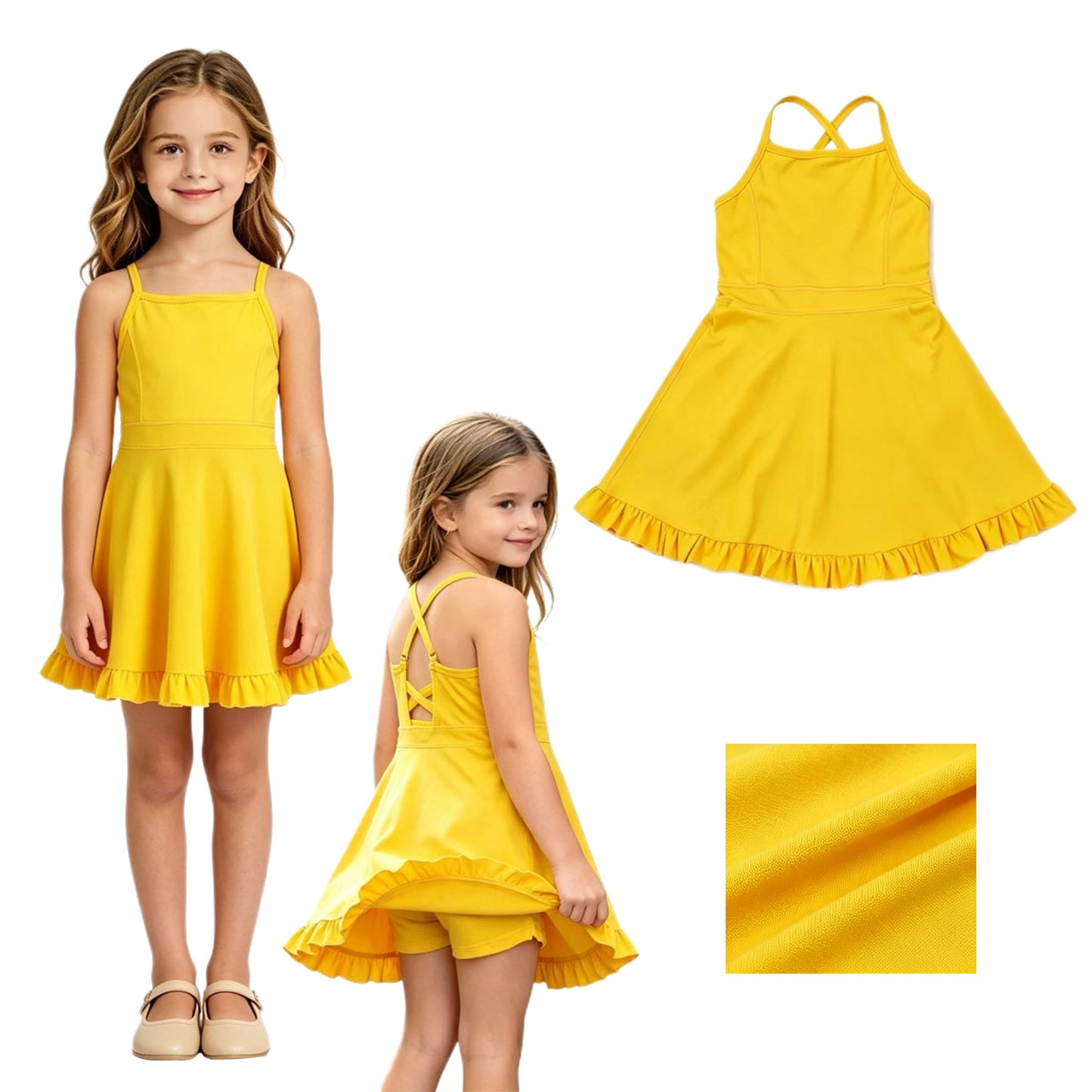 S0781 Solid Color Yellow Yoga Girl's Dress Onesie
