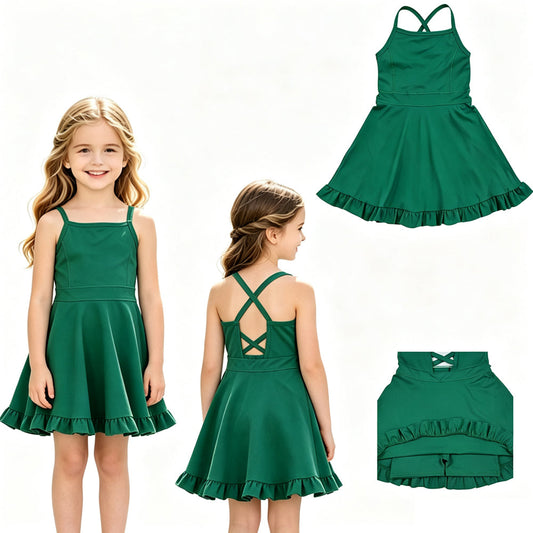 RTS S0782 toddler clothes green girl sports yoga summer dress athletic dress