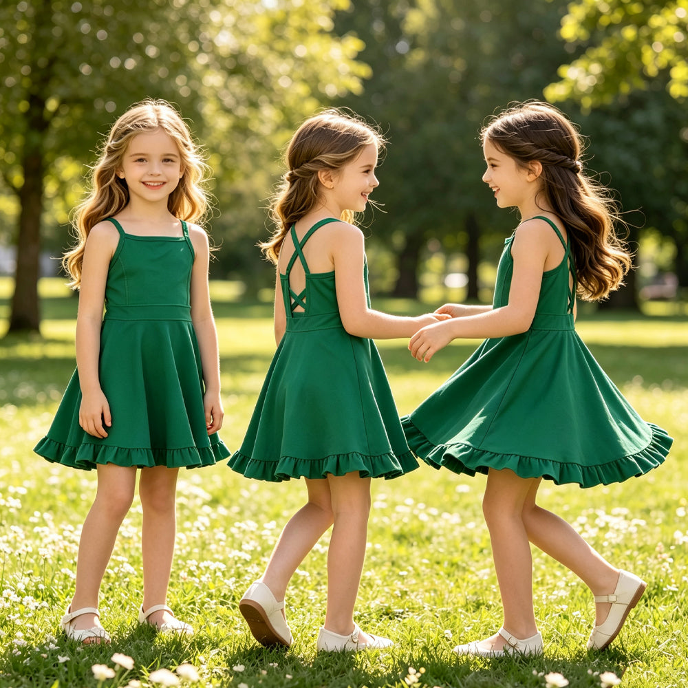 RTS S0782 toddler clothes green girl sports yoga summer dress athletic dress