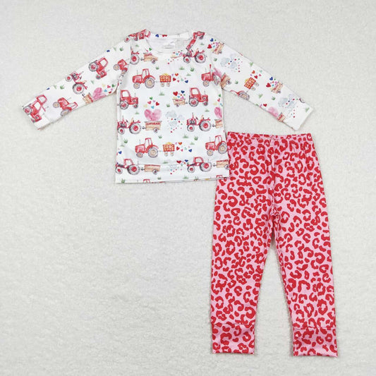 2pcs Valentine Love Farm Girls Long Sleeve Pants Outfits